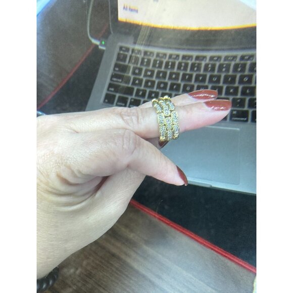 18K Yellow Gold LINK RING with zirconia Diamonds SZ -7 10.69 grams - Picture 13 of 16